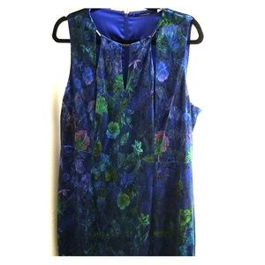 TAHARI Dark Blue Printes Velvet Dress (Size 14)